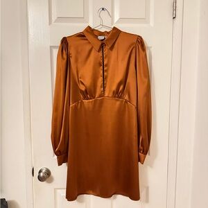 ASOS Satin Long Sleeve Mini Dress in Copper Size 10